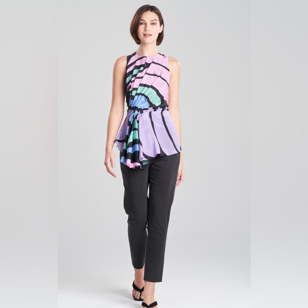 Natori OBI 100% Silk Side Drape Top Sz 14 Abstract, butterfly print